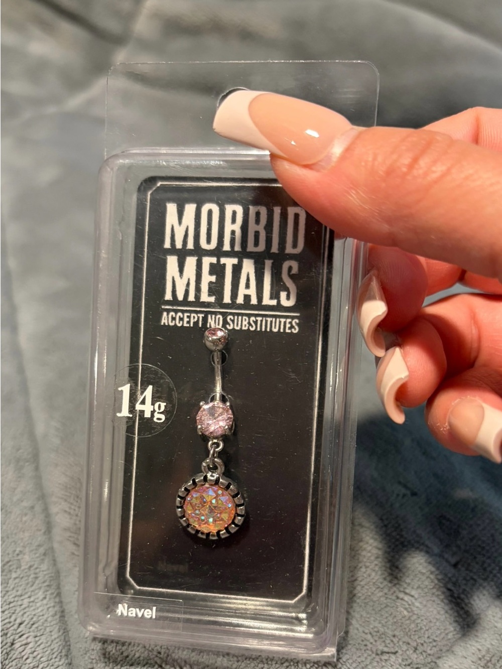 Morbid Metals Gunmetal Navel Dangle with Pink and Iridescent Stones